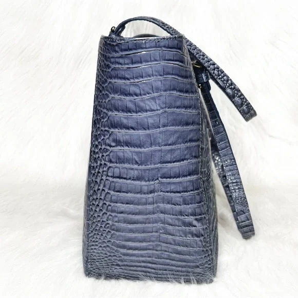 SOLD-Brahmin Iridescent Oil Slick Ombre Blue Pink Croc Leather Shoulder Bag - Picture 8 of 12
